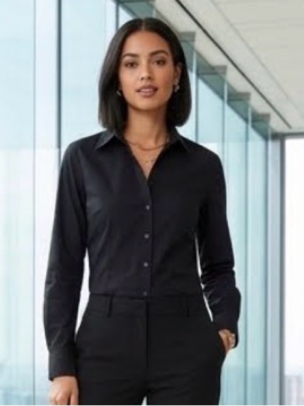 Chic & Timeless Black Long-Sleeve Collared Blouse